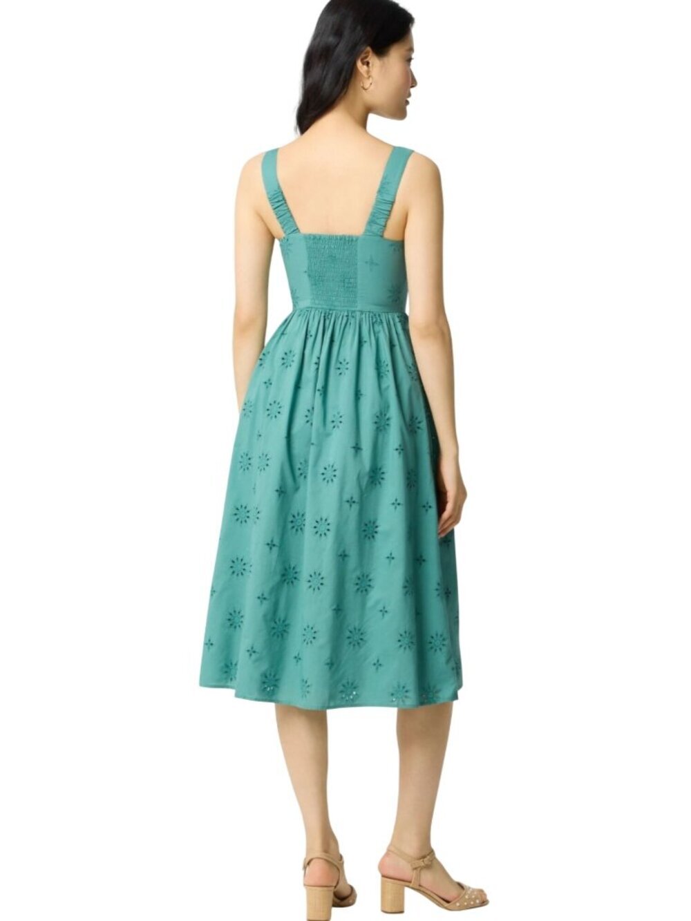 J.Crew NWT Eyelet Midi Dress Mineral Green Pockets Sweetheart Neckline Size 14 - Picture 4 of 13